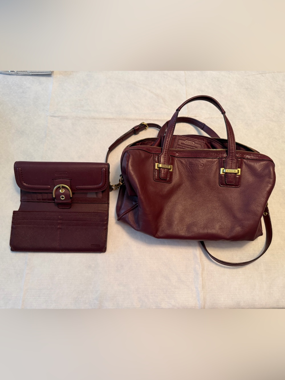 Coach Burgundy Leather Satchel with Matching Wallet